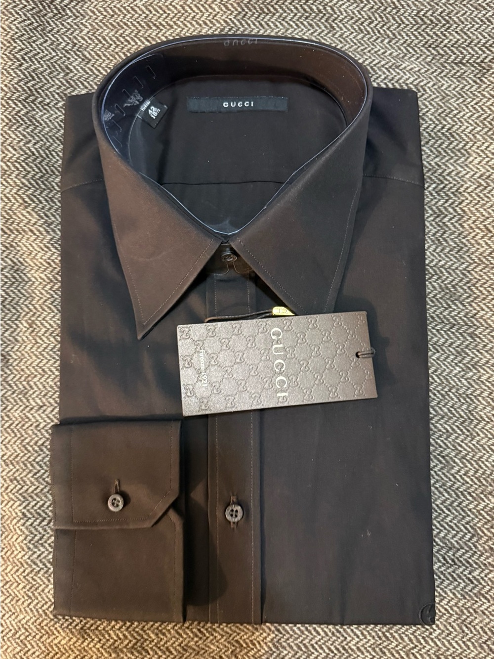 Gucci Dark Brown Men's Dress Shirt with Point Collar